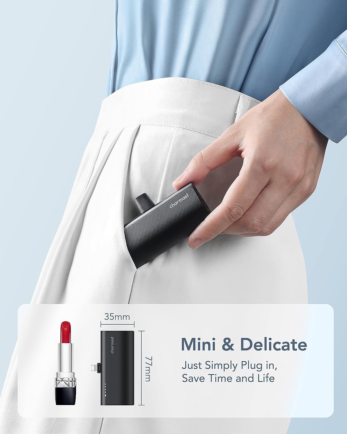 Charmast Small Portable Charger 5000mAh, Ultra-Compact 20W PD Fast Charging Power Bank Mini Battery Pack Compatible with iPhone 14/14 Pro Max/13/13 Pro Max/12/12 Pro Max/11/XR/X/8/7/6, and More - Image 3