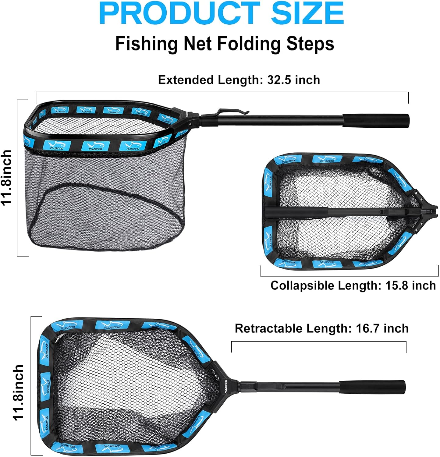 PLUSINNO Floating Fishing Net for Steelhead, Salmon, Fly, Kayak, Catfish, Bass, Trout Fishing, Rubber Coated Landing Net for Easy Catch & Release, Compact & Foldable for Easy Transportation & Storage - Image 3