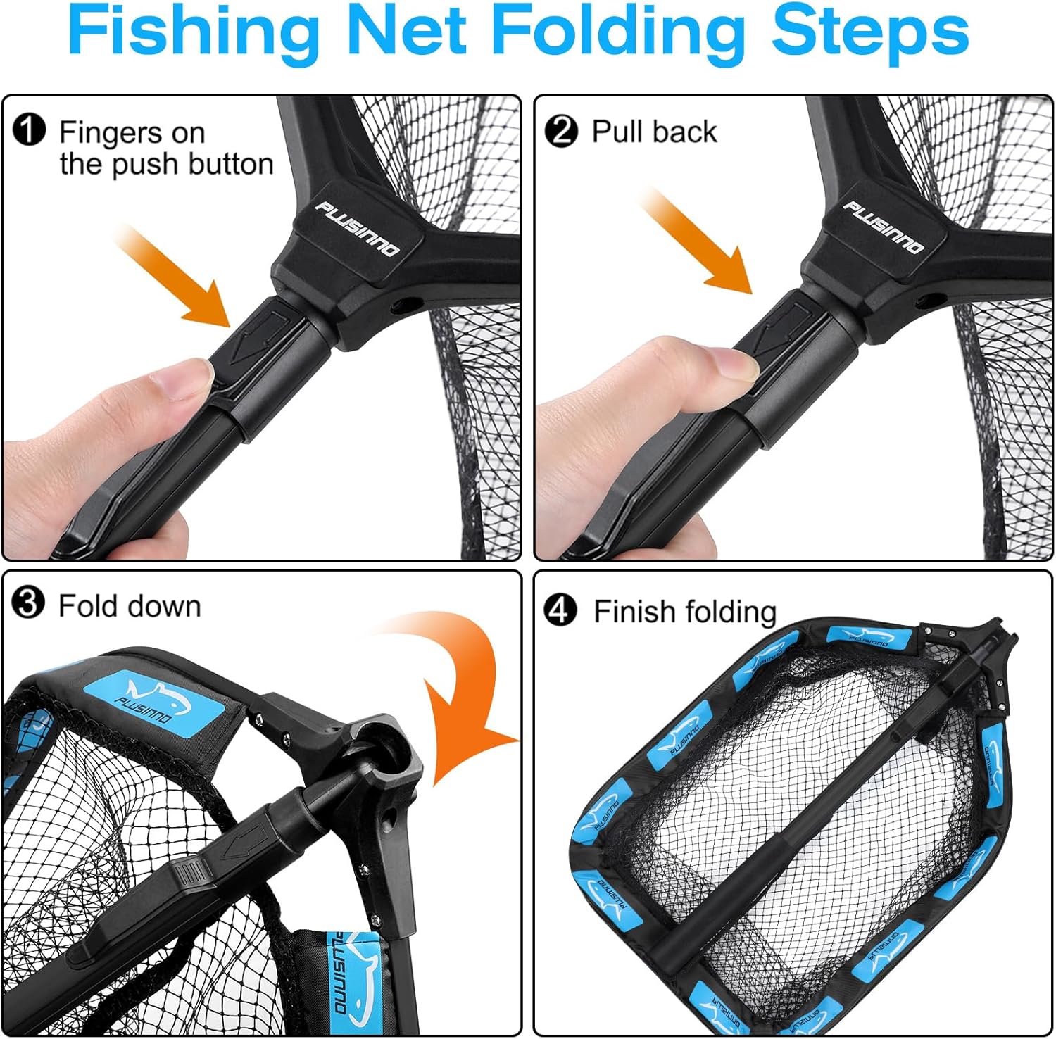 PLUSINNO Floating Fishing Net for Steelhead, Salmon, Fly, Kayak, Catfish, Bass, Trout Fishing, Rubber Coated Landing Net for Easy Catch & Release, Compact & Foldable for Easy Transportation & Storage - Image 4