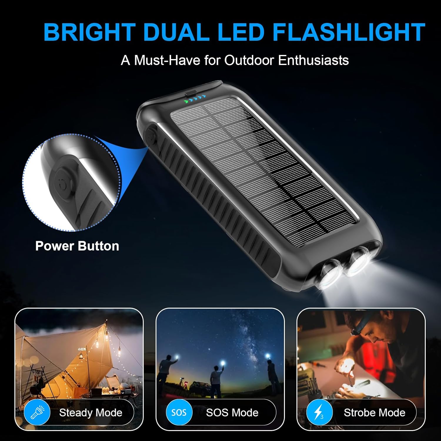 Solar-Charger-Power-Bank-49800mAh Portable Solar Phone Charger with LED Flashlight/15W Fast Charge USB C Waterproof External Backup Battery Pack for All Cell Phones & Electronic Devices - Image 3