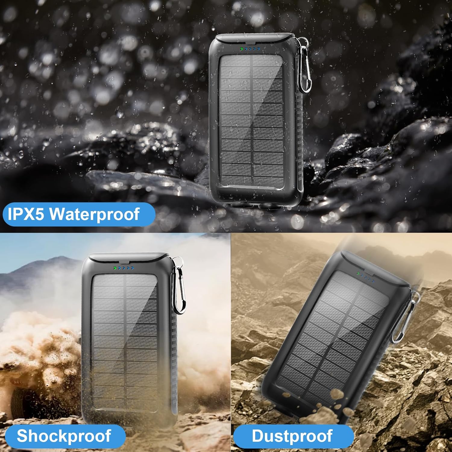 Solar-Charger-Power-Bank-49800mAh Portable Solar Phone Charger with LED Flashlight/15W Fast Charge USB C Waterproof External Backup Battery Pack for All Cell Phones & Electronic Devices - Image 6