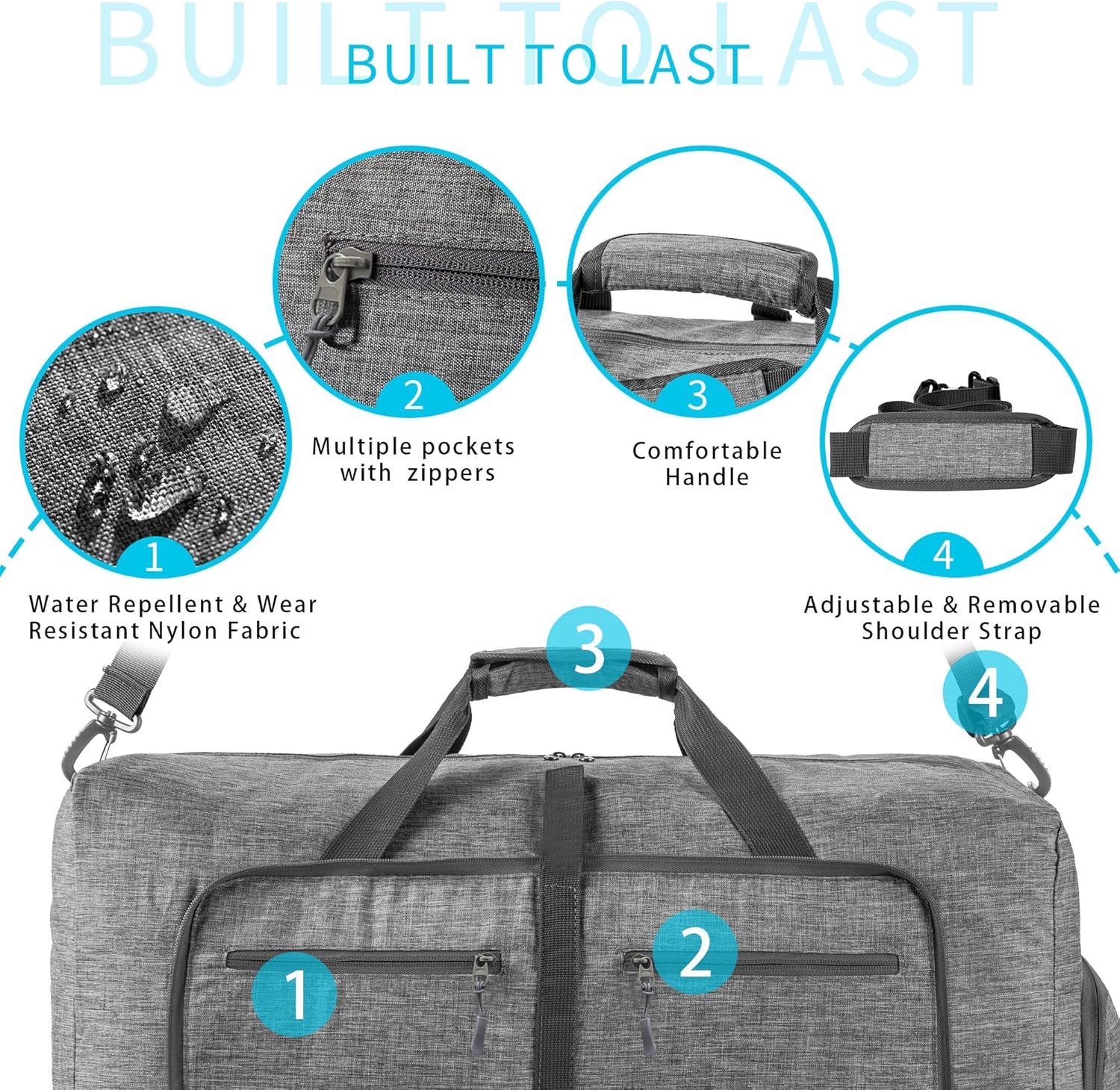 Travel Duffle Bag for Men, 65L 85L 115L Foldable Travel Duffel Bag with Shoes Compartment Overnight Bag for Men Women - Image 4